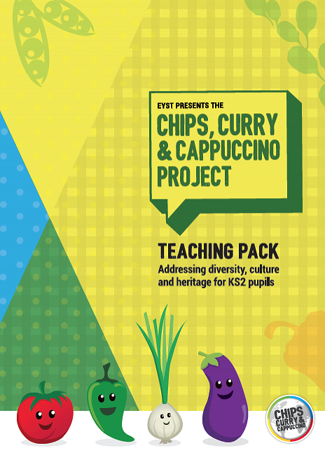 Cover design for Chips, Curry & Cappuccino project educational teaching pack
